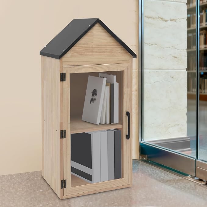 Library Book Exchange Box Weatherproof Wood Cabinet for DIY Outdoor Indoor Book Storage,Literature Exchange Box for Community,Schools & Neighborhood Sharing (TypeJ)