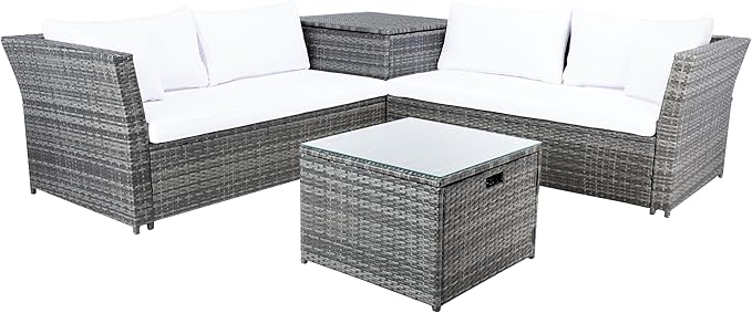 SAFAVIEH Outdoor Collection Helga Grey Brown/White Wicker Conversation Patio Set