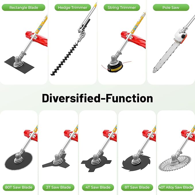 10 in 1 Gas Weed Eater 52CC 2-Stroke Multi-Functional Gas Weed Wacker with Hedge Trimmer Chainsaw Brush Cutter, String Trimmer Weed Eater for Garden Lawn Care