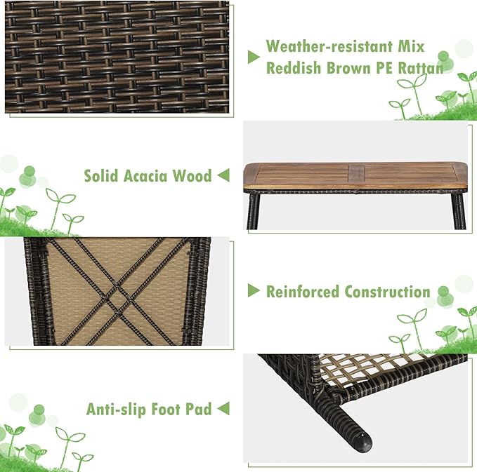 Tangkula 8 Pieces Patio Furniture Set, Outdoor PE Wicker Conversation Set with 2-Tier Coffee Table, Acacia Wood Tabletop & Extra Storage Shelf, Outdoor Furniture Sofa Set w/Cushions (2, Off White)