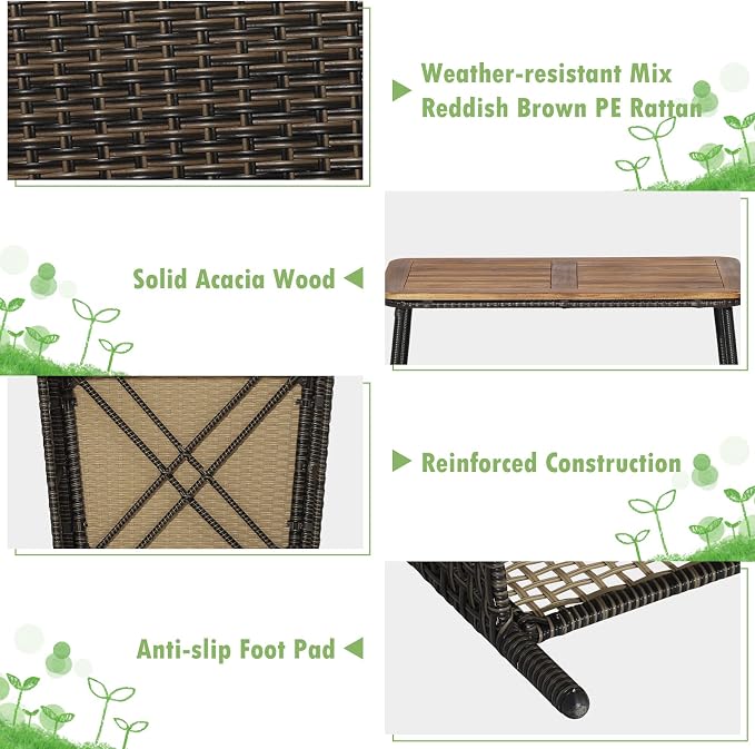 Tangkula 4 Pieces Patio Furniture Set, Outdoor PE Wicker Conversation Set with 2-Tier Coffee Table, Acacia Wood Tabletop & Extra Storage Shelf, Outdoor Furniture Sofa Set w/Cushions (1, Off White)
