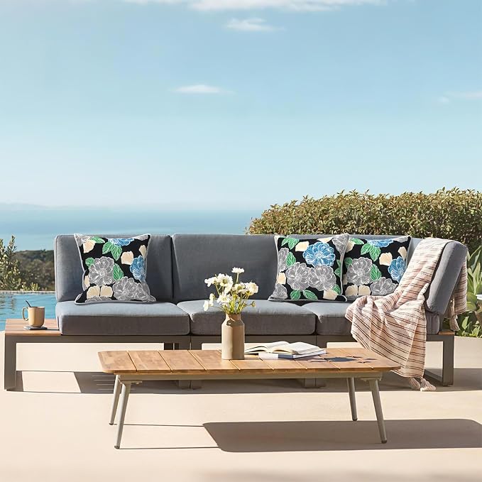 LVTXIII Outdoor/Indoor Throw Pillows, Decorative Patio Accent Pillows, Fluffy Water Repellent Garden Cushions for Home Patio Coach Sofa Use, 16×16 Inch, Pack of 2, Peony Garden