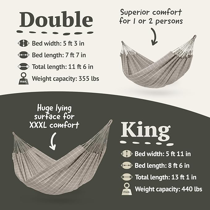 LA SIESTA Brisa Classic Hammock, Handmade, Weather-Resistant, Tear-Resistant Hammock for Indoor & Outdoor Relaxation, Size-Double - Almond