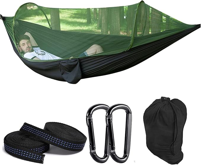 Travel Hammock with Mosquito Net, Lightweight Camping Hammock Hold Up to 200kg, Portable Outdoor Hammock for Camping Hiking Backpacking,Black,250x120cm