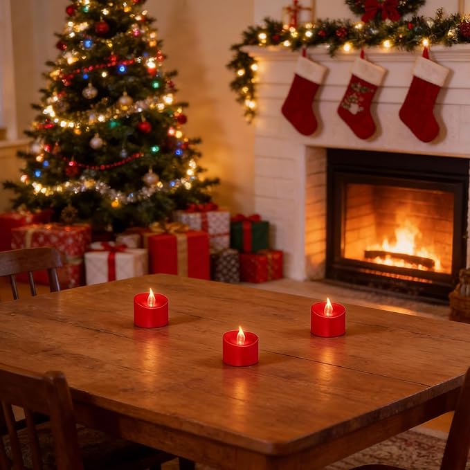 12 Pack LED Tea Lights, Last 100H+, Red Flickering Light