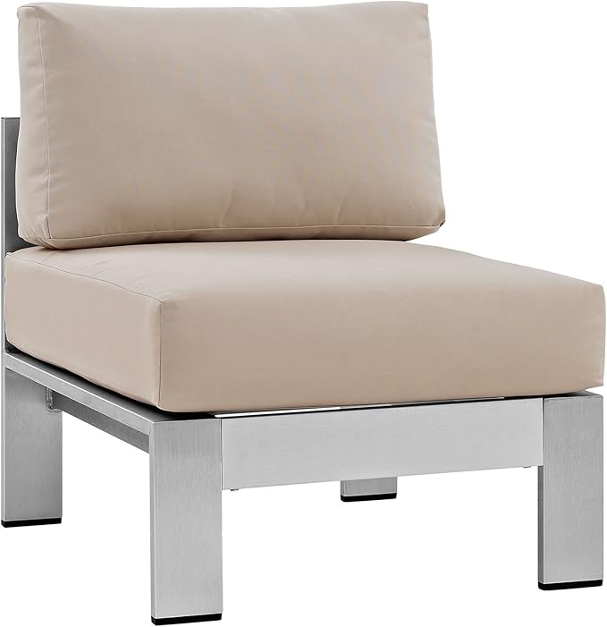 Modway Shore 3-Piece Aluminum Outdoor Patio Furniture Set in Silver Beige