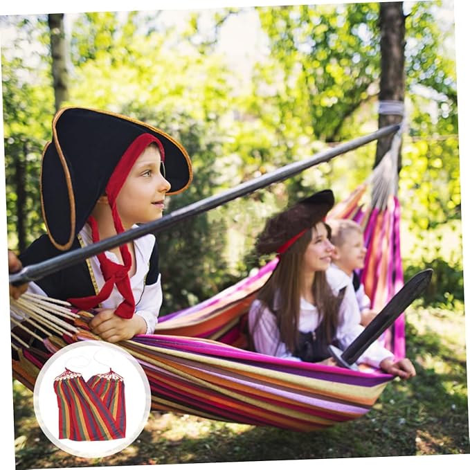 FOMIYES Single-Person Outdoor Camping Hammock with Anti-tip Design, Rainbow Striped Canvas Travel Swing for Leisure and Patio Use, Wide Size, Red