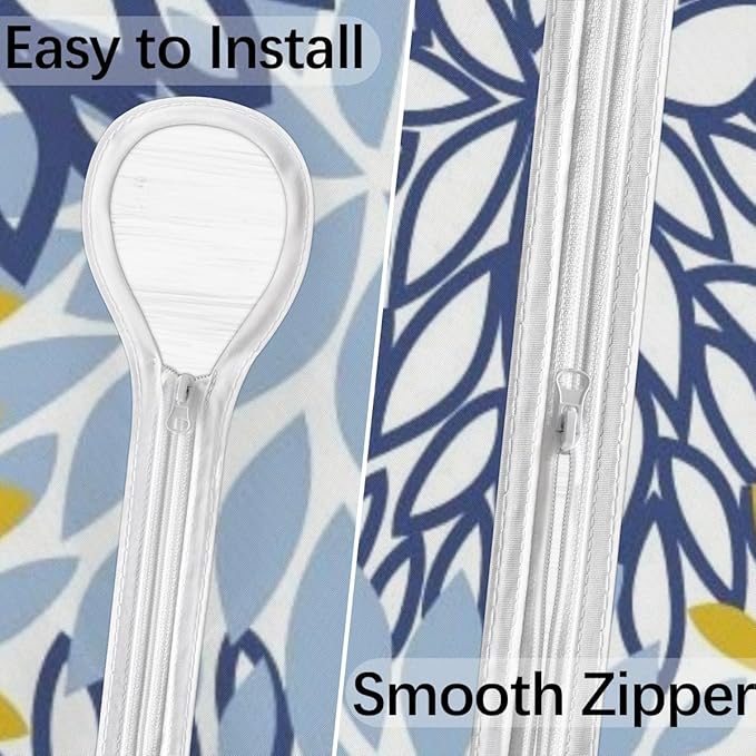 Fitted Round Tablecloth with Umbrella Hole and Zipper Spring Floral Outdoor Elastic Table Cloth 45"-56" Oil-Proof Waterproof Yellow Navy Chrysanthemum Patio Table Cover for Picnic Party