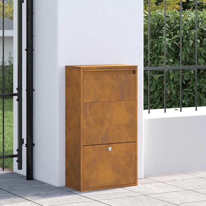 Weathering Steel Parcel Drop Box, Secure Large Capacity Package Delivery Locker with Lock for Porch Garden Outdoor Mail Receiving, 17.32 x 8.66 x 32.28 in