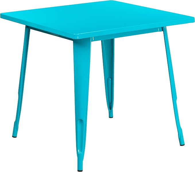 Flash Furniture Felix Commercial Grade 31.5" Square Crystal Teal-Blue Metal Indoor-Outdoor Table