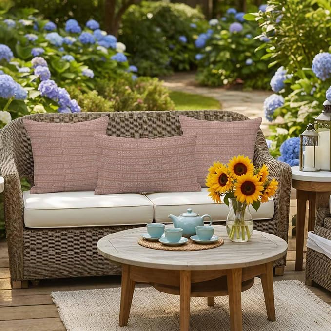 Outdoor Waterproof Throw Pillow Covers Set of 2 Brown Stripes Grain Pillowcases 26x26 Inches Solid Color Decorative Pillows Cushion Case Patio Pillows for Couch Bed Chair Garden
