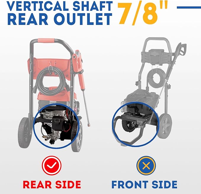 TOOLCY 7/8" Shaft Vertical Pressure Washer Pump - Rear Inlet/Outlet Max 3100 PSI @ 2.5 GPM OEM & Power Washer Pump for Gas Washer, Replacement for Simpson, Honda etc