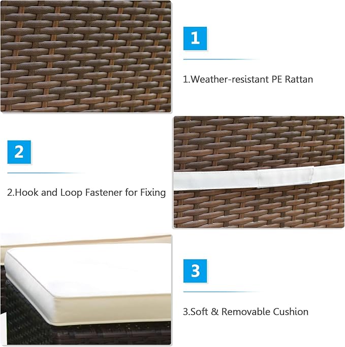 5 Pieces Patio Wicker Dining Set Outdoor Furniture, Outdoor Rattan Table and Chairs with Tempered Glass Table-top & Padded Cushions, Patio Furniture Sets for Backyard, Balcony(Brown)