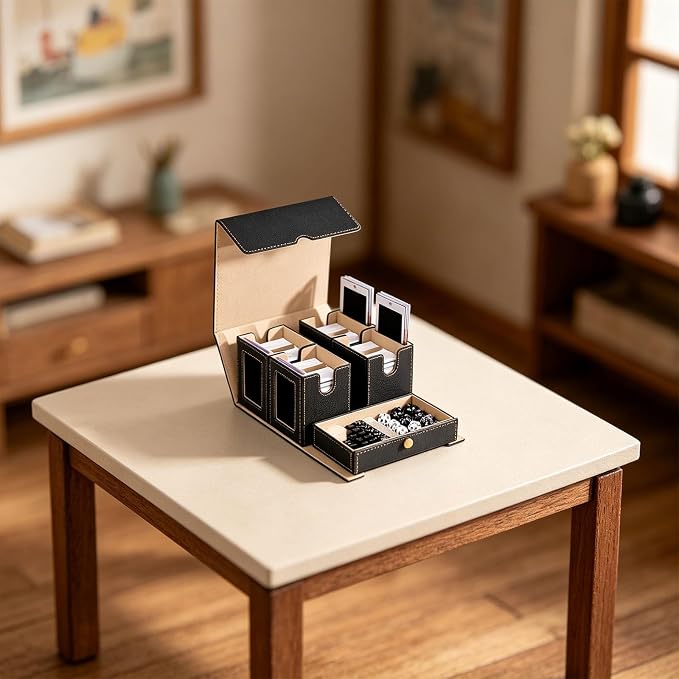 Card Storage Box with Holders and Dices Tray Multifunctional Deck Organizers with Removable Dividers Portable Carrying Organisers Case