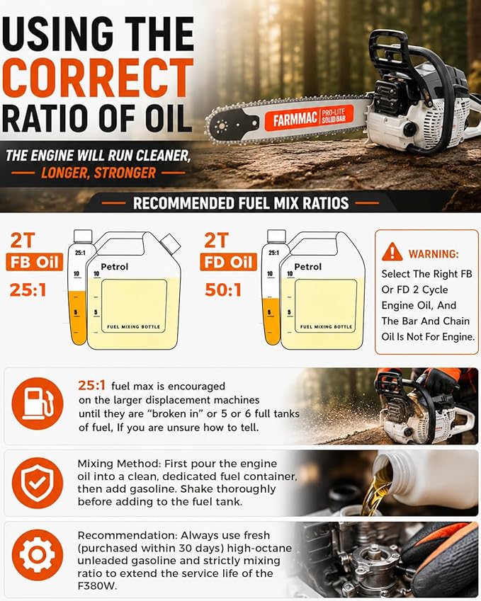 F380W Gas Chainsaw with 24 Inch Alloy Solid Bar, 72cc 2-Cycle Gasoline Power Chain Saws, 3.6KW 4.8HP for Professional Logging Work, Power Chain Saw All Parts Compatible with MS381 MS380 038
