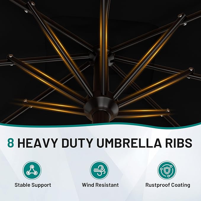 AreShark 8' x 10' Rectangle Patio Umbrellas for Outdoor, Outdoor Table Umbrella, Large Outdoor Patio Umbrellas with 8 Sturdy Ribs for Pool, Garden, Market (Black)