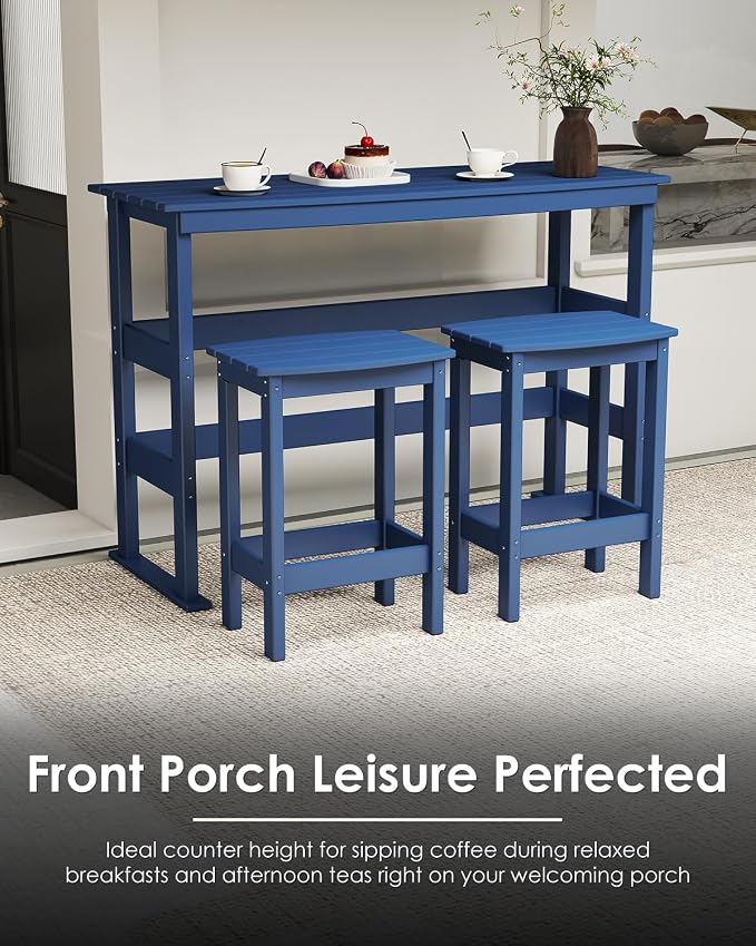 GREENVINES Outdoor-Bar-Stools-Set-of-2 | Patio Counter Height Backless Barstools | HDPE Plastic | 18" W x 13.5" D x 25" H | Chairs for Backyard Balcony Poolside | Blue