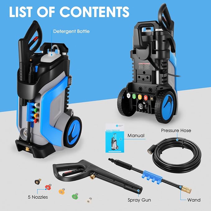 5000PSI Pressure Washer 4.0GPM High Power Washer with M22-14mm Pressure Hose 33FT, Powerwashers with 1/4" QC Compatible Surface Cleaner, 5 Nozzles and Soap Bottle for Home,Car,Patio (Blue)