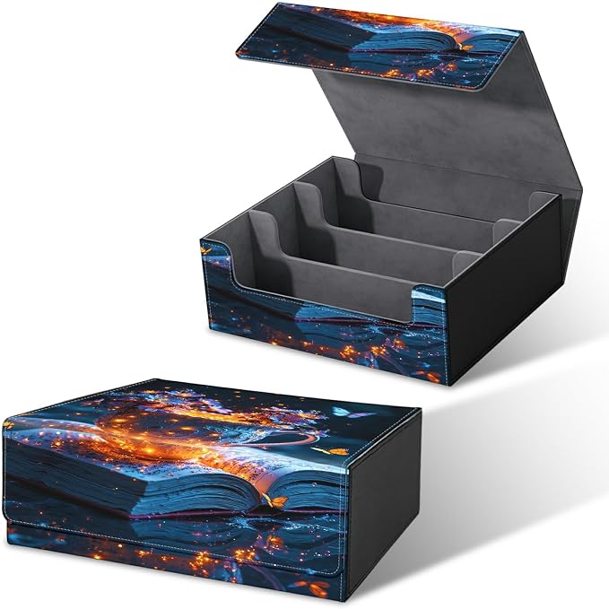 Large Card Deck Box for MTG, Fits 1200+ Sleeved Cards, PU Leather Storage Case with Strong Magnetic Closure, Multiple Colors for TCG CCG Baseball Card Collections, Purple Butterfly Cup