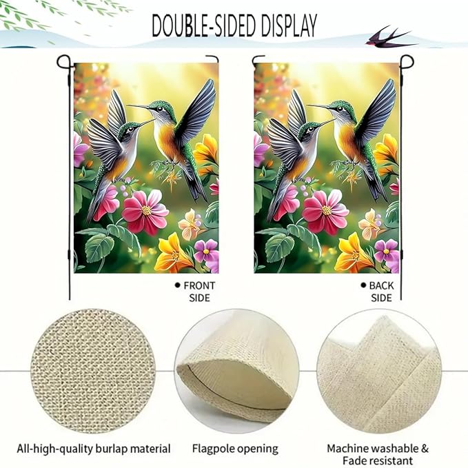 House Flags for Outside 28 x 40 Double Sided, Burlap Large Spring Summer Garden Flag Hummingbird Flowers Outdoor Flags Seasonal Farmhouse Yard Patio Porch Décor