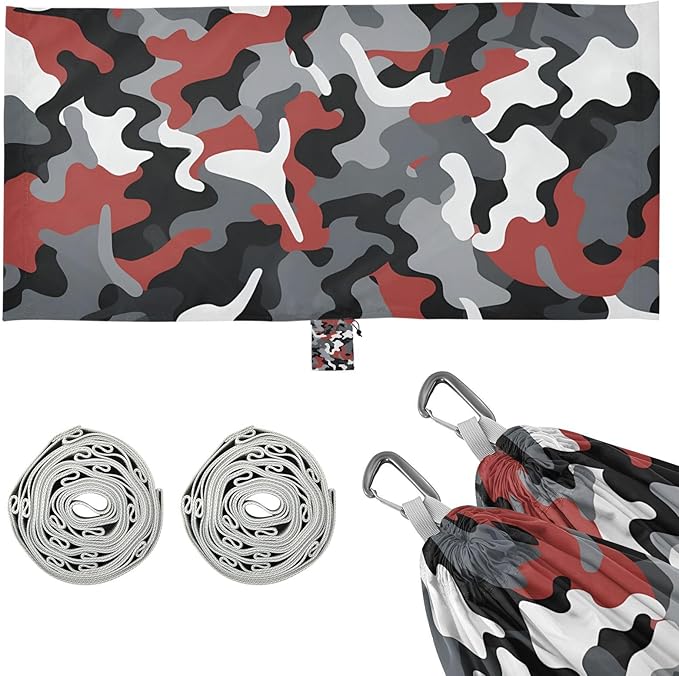 Camouflage Grey Red Black Art 330lb Capacity Outdoor Hammock with Tree Straps Backyard Hammock for Indoor Outdoor Patio soporte para hamacas para adultos
