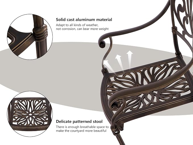 Grepatio 9 Piece Cast Aluminum Outdoor Dining Set, Patio Furniture Set with 2“ Umbrella Hole and 8 Chairs, Patio Dining Furniture Set for Porch Poolside Garden (Without Cushions)