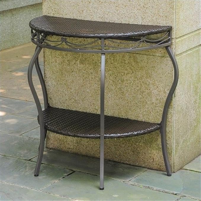 International Caravan Valencia Resin Wicker/Steel Two Tier Half Moon Wall Table