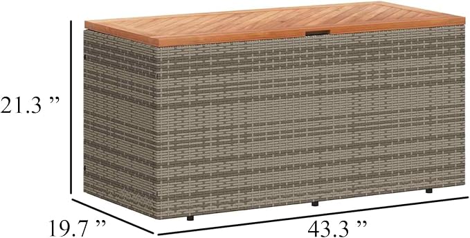 Benzara Gia Outdoor Garden Storage Box, Brown Wood Lid, Gray, 43 Inch