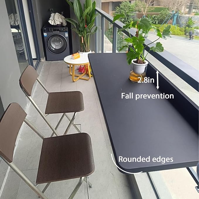 Outdoor Side Tables Rail Hanging Outdoor Folding Balcony Shelf 32 40in Folding Deck Table 5 Height Adjustable Space Saving Floating Better Bench for Patio Indoor Garden(Black,39.4x15.7in)