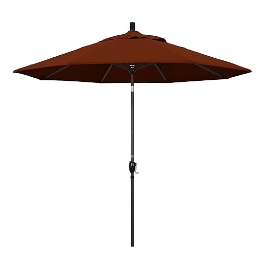 California Umbrella 9' Round Aluminum Patio Umbrella, Crank Lift, Push Button Tilt, Bronze Pole, 4-Year Non-Fading Fabric, Brick