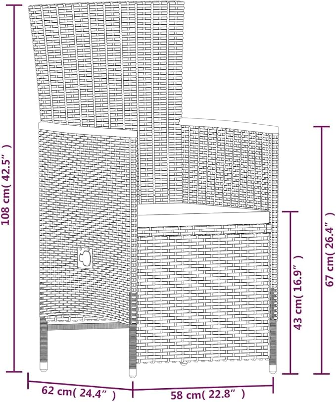 7 Piece Patio Dining Set with Cushions, Black PE Rattan Garden Table and Chairs for Outdoor Dining, Weather-Resistant Stylish Backyard Furniture Combination, 1 Table and 6 Reclining Chairs