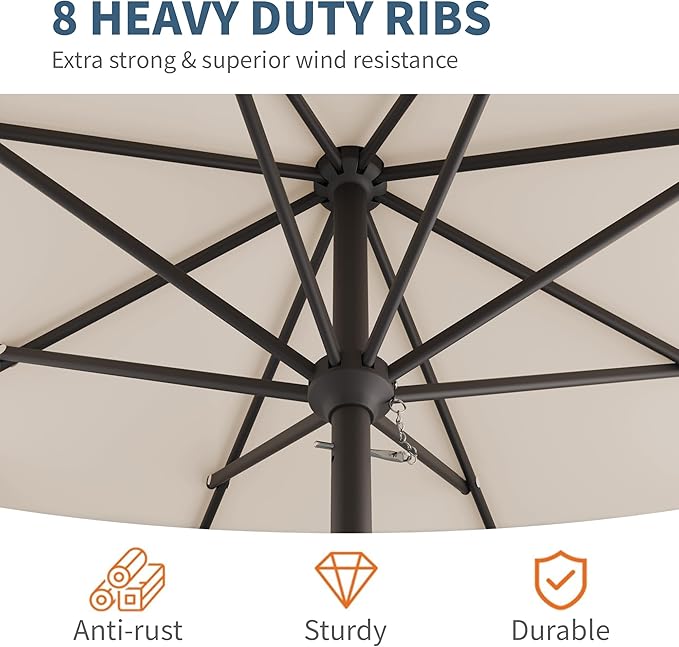 10FT Patio Umbrella, Outdoor Umbrella with Push Button Tilt and Crank, 8 Sturdy Ribs, UV Protection & Waterproof Market Umbrella for Pool, Backyard, Beach,Deck (Cream White)