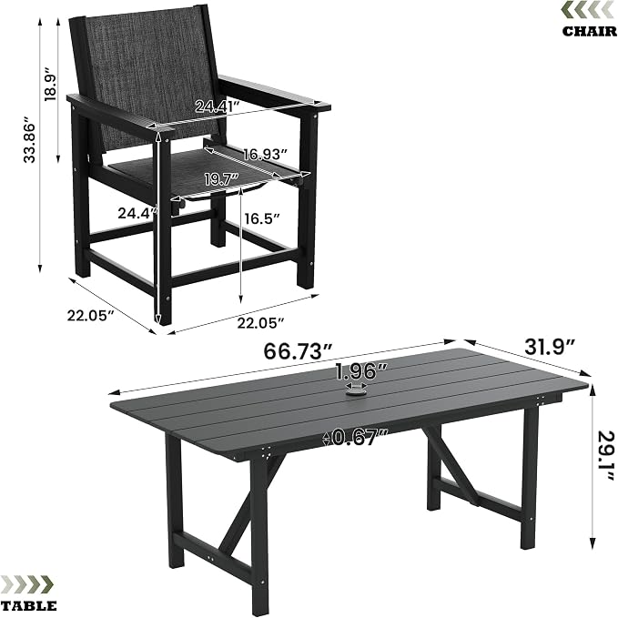 UDPATIO HDPE Outdoor Dining Table Heavy Duty All-Weather Resistant with Umbrella Hole Furniture for Patio, Poolside, Deck, Garden, Porce, Kitchen, Room,Light-Black,1Table