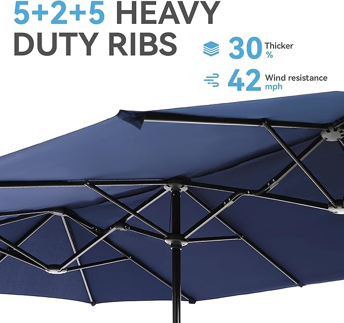GREEN PARTY 13ft Rectangle Patio Umbrella, Double Sided Outdoor Table Umbrella with Crank & 1.5" Pole, Large Market Umbrella for Poolside Garden Deck Backyard, Navy Blue