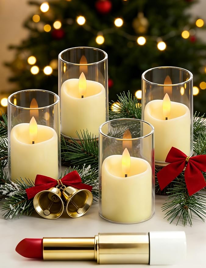 Rechargeable Acrylic Flameless LED Tea Lights with Timer, Flickering Warm Glow Votive Candles, Remote Battery Operated Set for Holiday & Daily Table Decor (Set of 6, White)