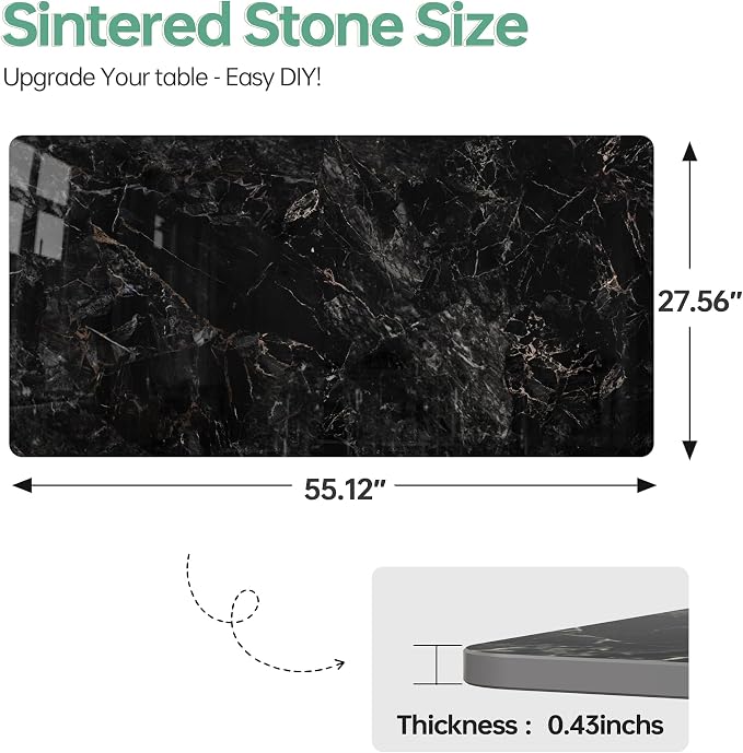 Rectangle Table Top,55.1 ” x 27.5 ” Black Sintered Stone Tabletop, DIY Replacement & Cover Marble Desktop, Scratch & Wear Resistant, Easy to Clean, Suitable for Indoor & Outdoor