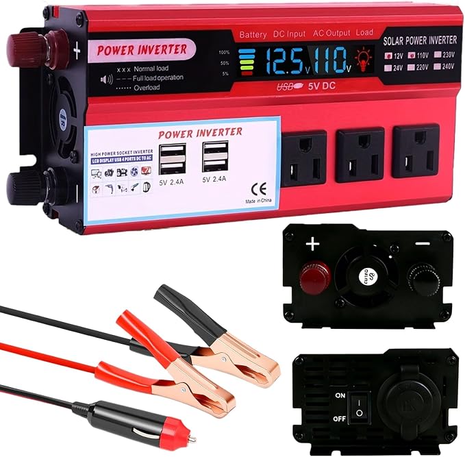 1000W Power Inverter for Vehicles,DC 12V to 110V AC,3 AC Outlets & 4 USB Ports car Plug in Adapter Outlet with 1 Cigarette Lighter Ports car Power Inverter