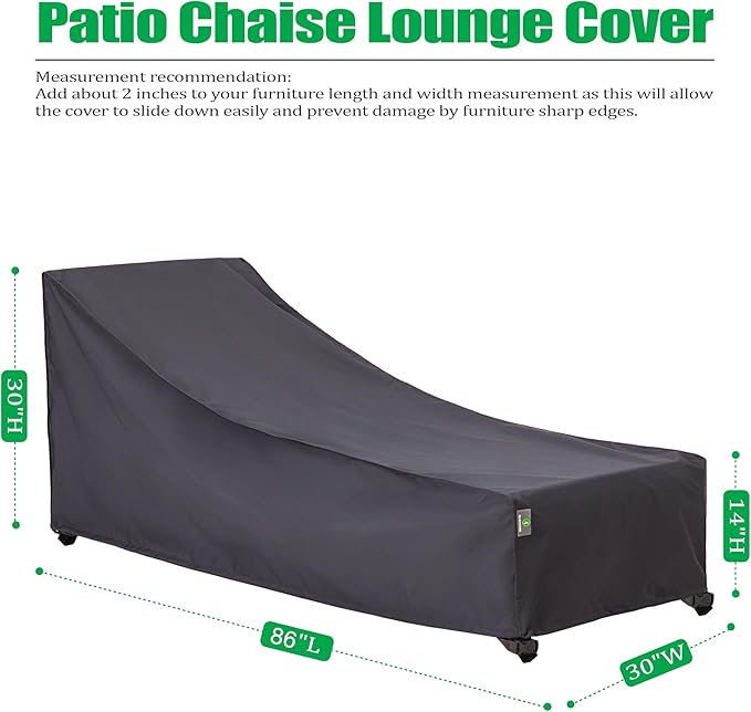 F&J Outdoors Patio Chaise Lounge Cover Waterproof UV Resistant Light Weight Outdoor Lounge Chair Cover, 86"Lx30"Wx30"H, Grey, 2-Pack