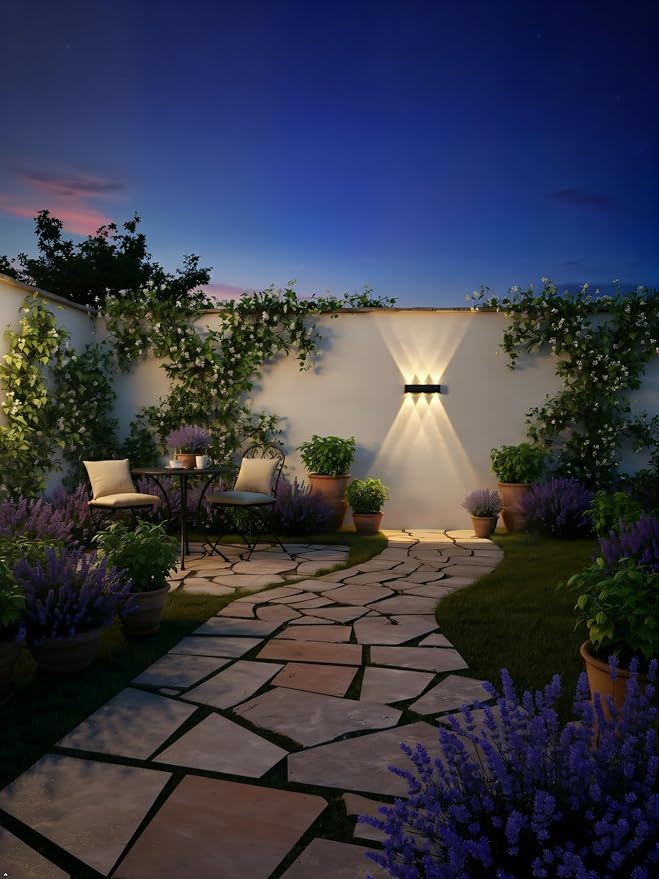 Solar Wall Lights Outdoor Waterproof 2 Pack, Up & Down Solar Fence Lights, Dusk to Dawn Decorative Solar Lights Outdoor for Fence Deck Step Porch Patio, Warm White LED, Easy Install