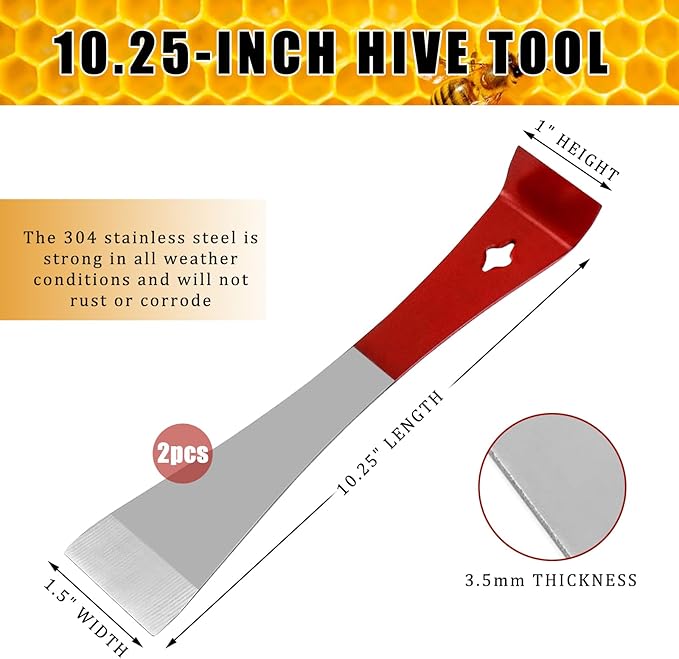 2PCS Stainless Steel Beekeeping Hive Scraper Tools - Essential Beekeeper Equipment for Lifting Frames and Scraping Hives Clean - Durable Bee Hive Hand Tool Set