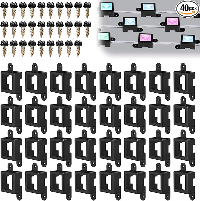 Beeveer 40 Light Clips for Govee H705 H805 with 80 Screws Mounting Clips Compatible with Govee Permanent Outdoor Lights Extension (Black)