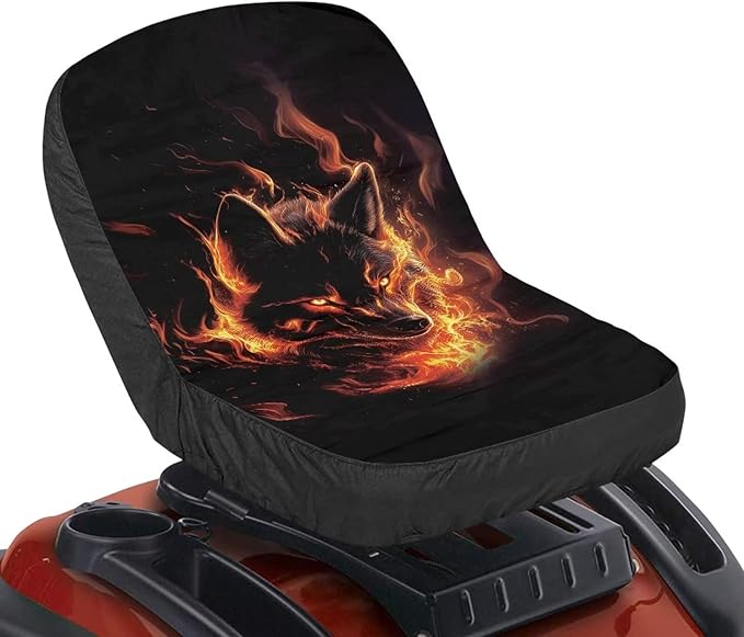 Wolf Flame Lawn Mower Seat Cover Non-Slip Anti-Dirt Tractor Seat Cushion Without Armrest for Skid Loader Backhoe Dozer Telehandler