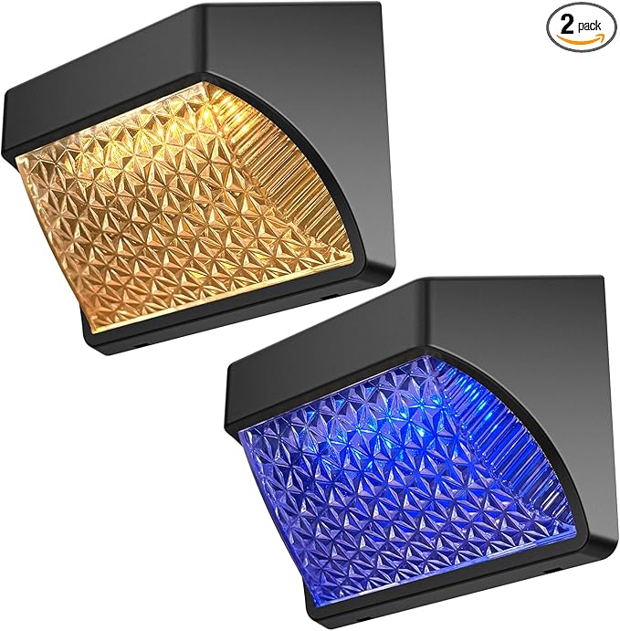 Tadyreal Solar Fence Lights Outdoor Waterproof Ip65, 10 Lighting Modes Fence Lights Solar Powered with 15 Bright Led Lens, Backyard Light Outdoor for Deck Railing Step Pool Patio Wall - 2 Pack