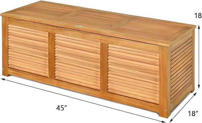 HOMGX Acacia Wood Outdoor Storage Box, 46 Gallon Deck Box Patio Bench for Toys Storage, Gardening Tools, Porch, Backyard