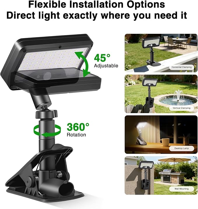 iMaihom Clip On Solar Lights Outdoor with Motion Sensor, 92 LED 600LM Solar Fence Lights, Warm/Neutral/Cool White, 360° Adjustable, IP65 Waterproof Security Light for Deck, Gutter, Porch (1, Black)