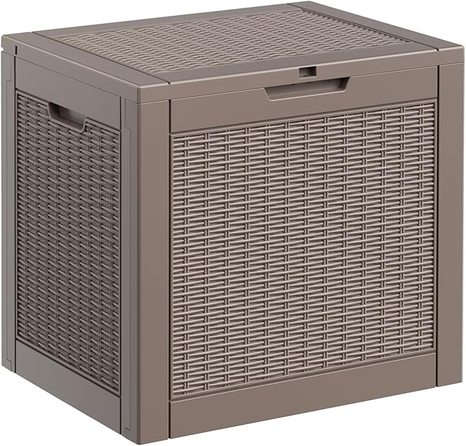 Deck Box Large Outdoor Storage for Patio Furniture,Outdoor Cushions,Garden Tools and Pool Supplies,Waterproof,Resin,Lockable (Grey, 31 Gallon)