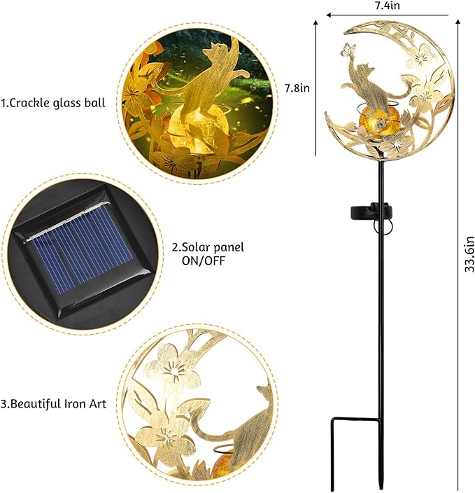 Solar Lights Outdoor Mothers Day Gifts Cat Garden Decor Mothers Day Gifts for Women Mom Grandma Sister Fairy Cat Solar Lights Metal Solar Garden Decoration Outside for Yard, Patio, Backyard, Lawn