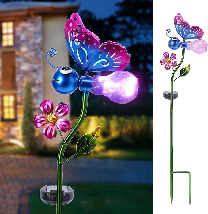 Bshine Solar Butterfly Outdoor Garden Decorative Lights, Waterproof Metal Stake Solar LED Lights Garden Decor Backyard, Pathway, Path, Lawn Ornaments for Woman Mom, Valentine's Day Outdoor Decor