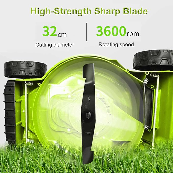 Corded Electric Dethatcher, 13-Inch Push Lawn Sweeper, Strong Rubber Wheels & Adjustable Mowing Height, Lightweight Walk-Behind Lawn Mower Clear, Green