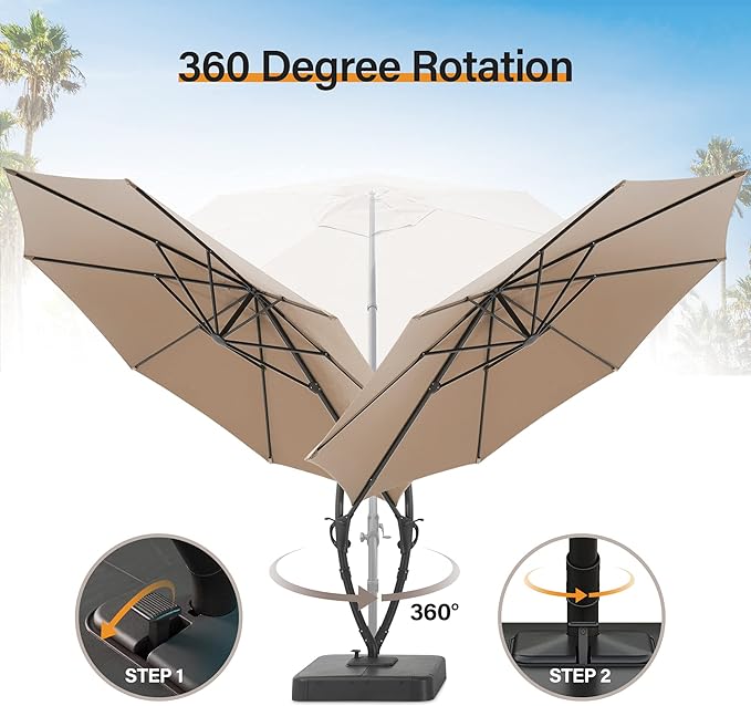 LAUSAINT HOME Outdoor Patio Umbrella with Base included, Deluxe Curvy Cantilever Umbrella Heavy Duty Offset Hanging Umbrella